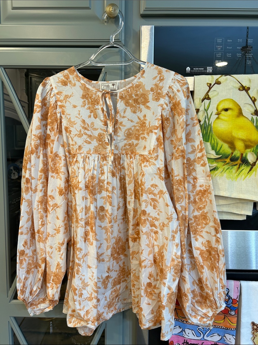 Mille Floral Toile Peasant Blouse - Cream Gold Floral XS